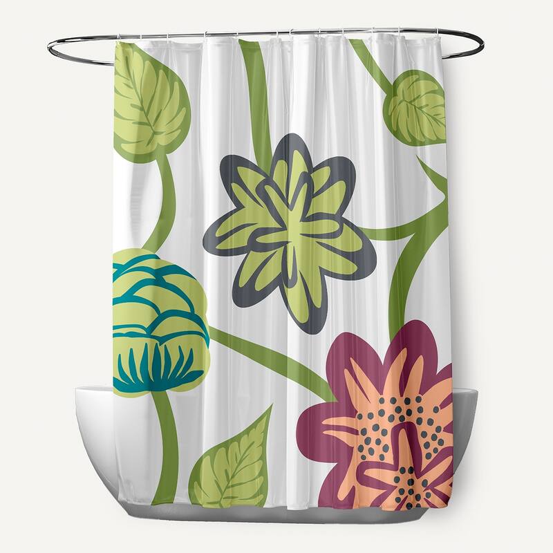 71 x 74-inch Tropical Floral Print Shower Curtain - Purple