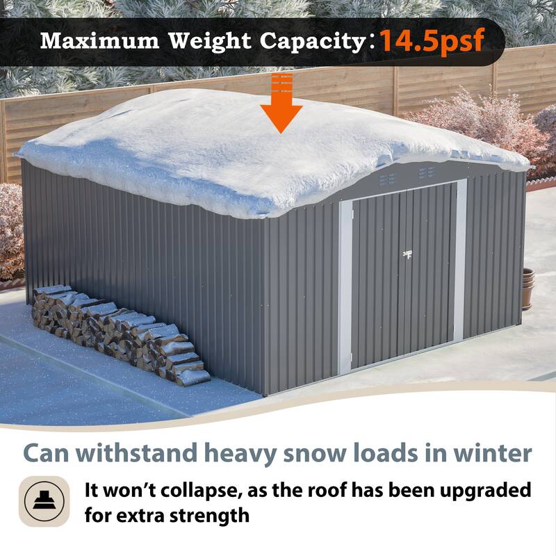 GDFStudio - Cassandra Large Outdoor Metal Storage Shed with Lockable Doors for Secure Vehicle and Equipment Storage