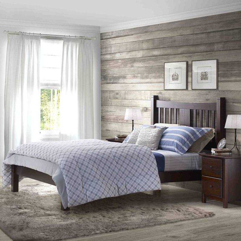 Sturdy Pine Wood Farmhouse Platform Bed Frame with Headboard