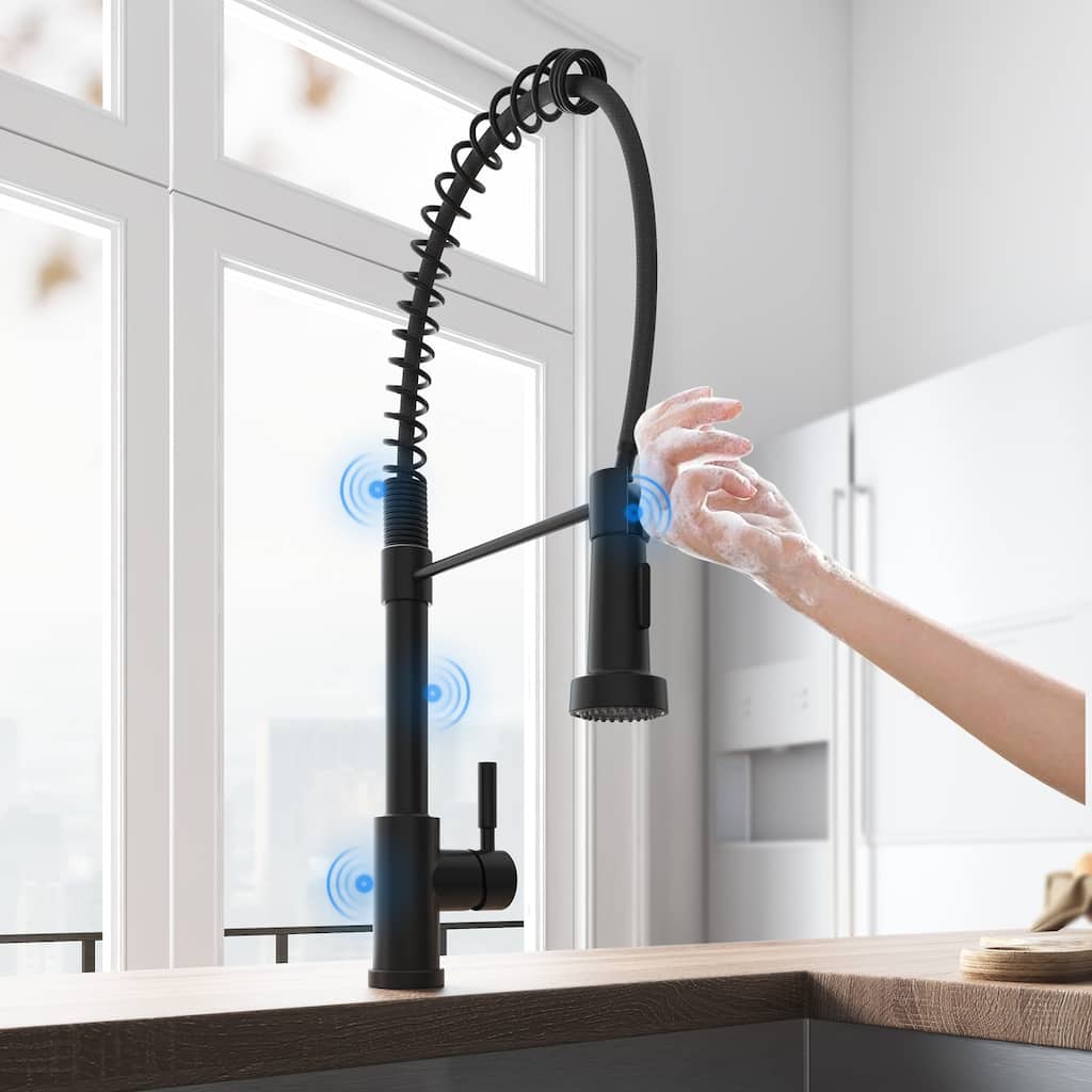 Matte Black High Arc Spring Style Touch Control Kitchen Faucet with Pull Out Sprayer