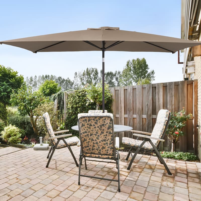 LIVOOSUN 10 x 6.5ft Outdoor Market Patio Umbrella w/Tilt and Crank - Taupe