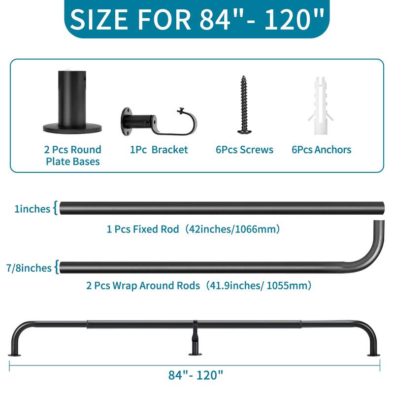 Meriville 1-Inch Diameter Wrap Around Blackout Curtain Rod, Round Base