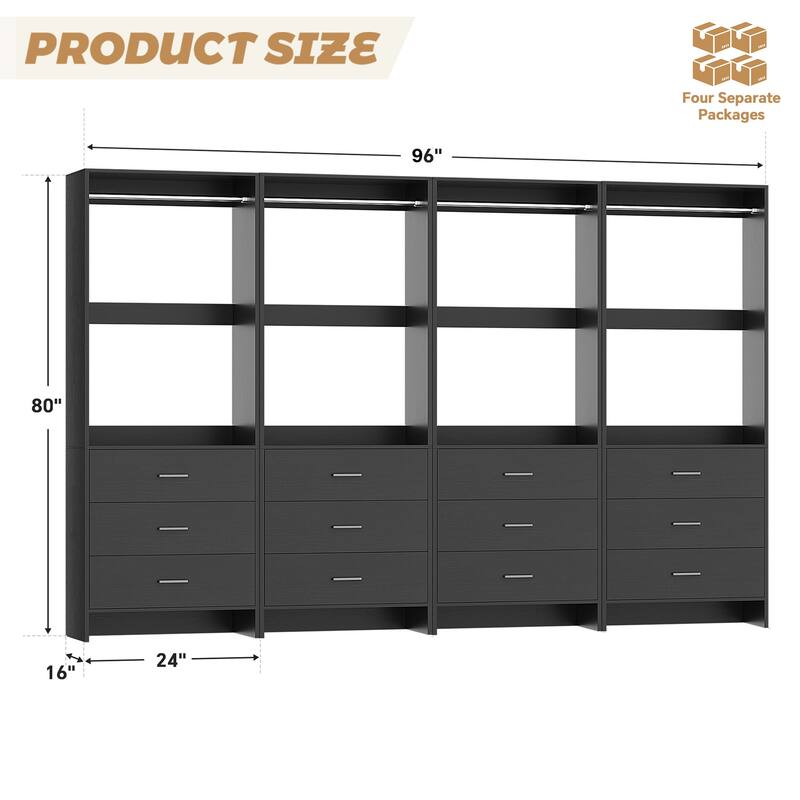 Set of 2/4 Closet Organizer System with Wood Drawers