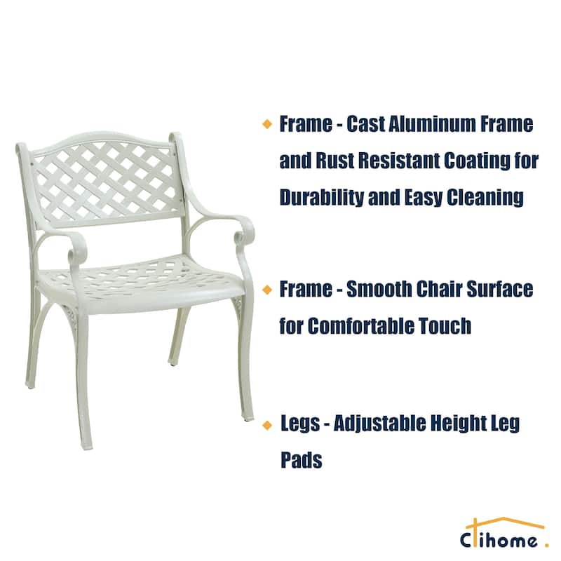 Clihome Outdoor Cast Aluminum Arm Dining Chair (Set of 2)
