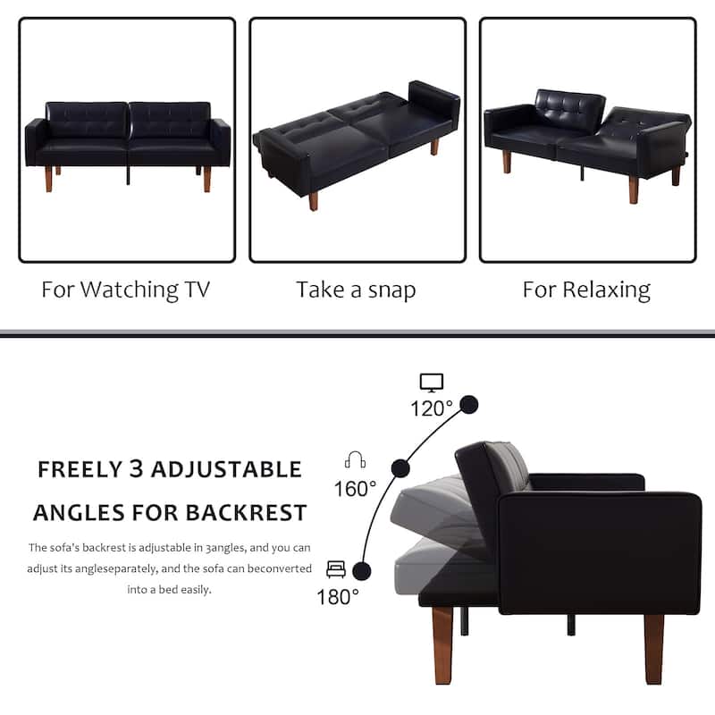 Futon Sofa Bed, Faux Leather Memory Foam Couch,Modern Convertible Love seat for Compact Living Room