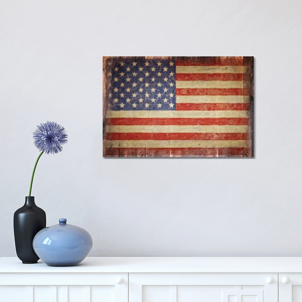 iCanvas "Vintage Flag On Barnwood" by Graffi*Tee Studios Canvas Print