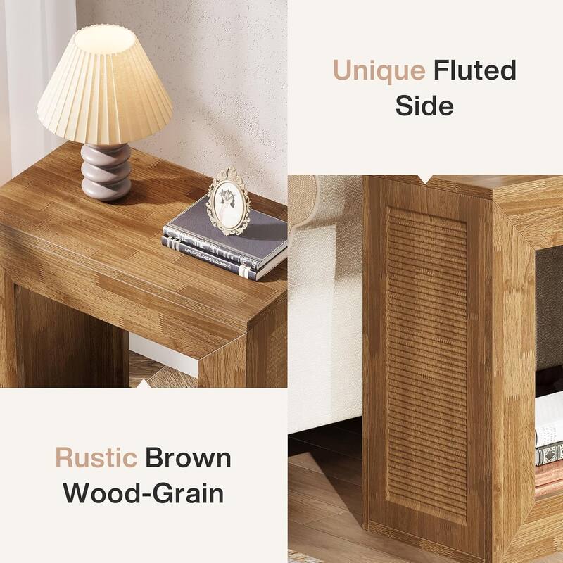 2-Tier End Table, Side Table with Sturdy Base, Square Bedside Table Nightstand