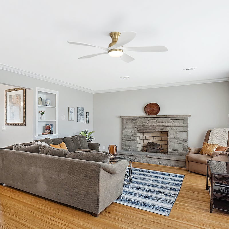 42“/52"/60"/48" Noiseless Walnut Wood Ceiling Fan with Remote Control, Integrated Light Optional