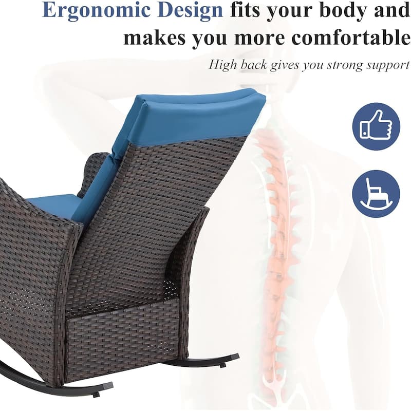 Outdoor Recliner Rocking Chairs with Soft Removable Cushions and Footrests