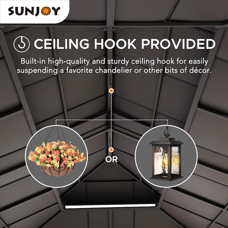 Sunjoy Outdoor Cedar Wood Frame Patio Gazebo Steel Hardtop