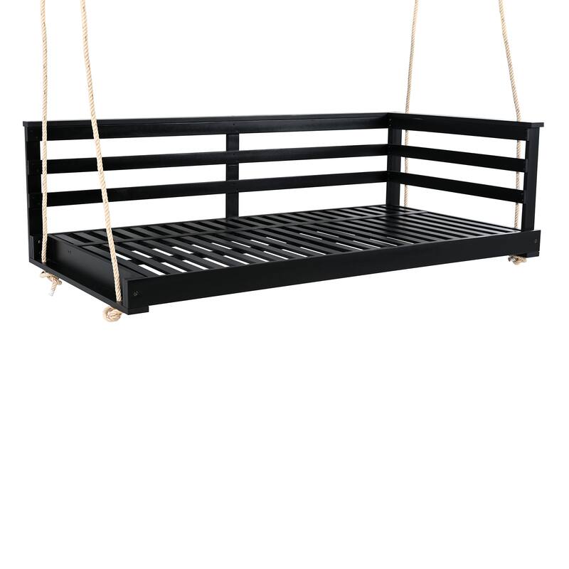 Patio Wooden Twin Size Swing Daybed Porch Swing Frame with 4pcs 96-inch Hemp Ropes for Backyard, Garden