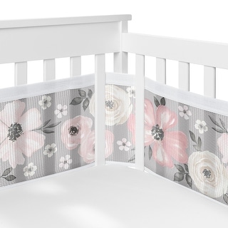 Sweet Jojo Designs + BreathableBaby Breathable Mesh Crib Liner Pad Grey Boho Floral Girl -Bohemian Shabby Chic Watercolor Flower
