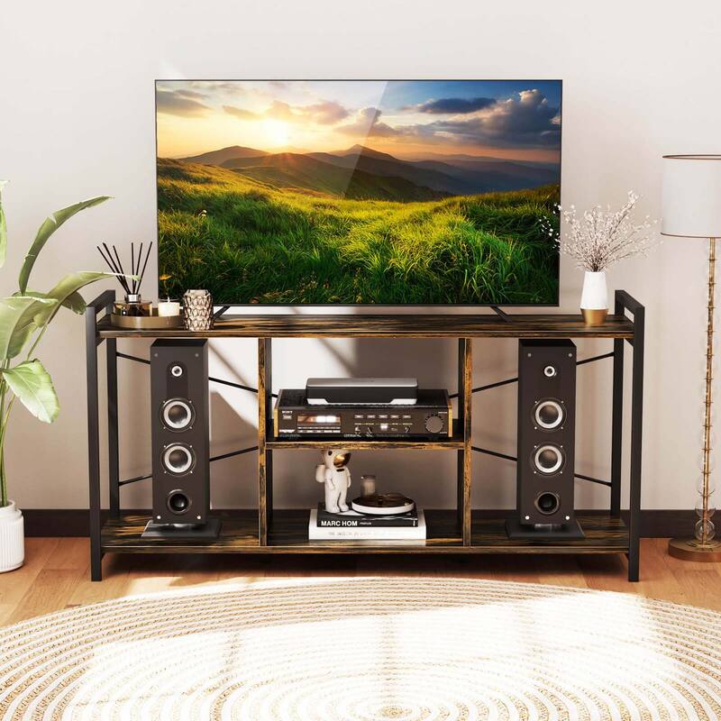 Costway 3-tier TV Stand for 55" TVs with 4 Open Shelves Heavy-duty - See Details