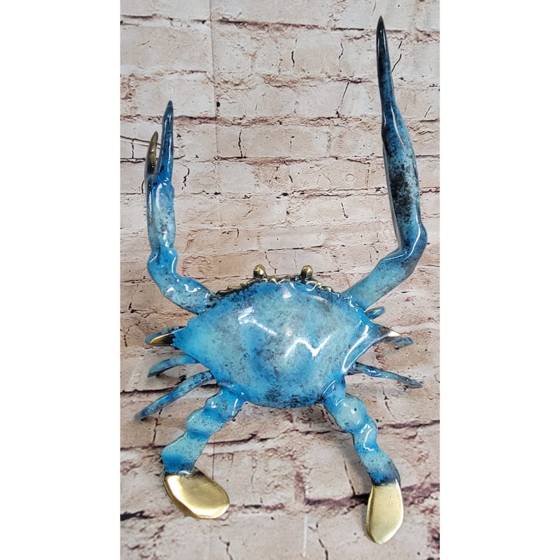 Colorful Patina Glazed Bronze Metal Crab Sculpture Figurine Statue Marine Art 6 Inches X 12 Inches