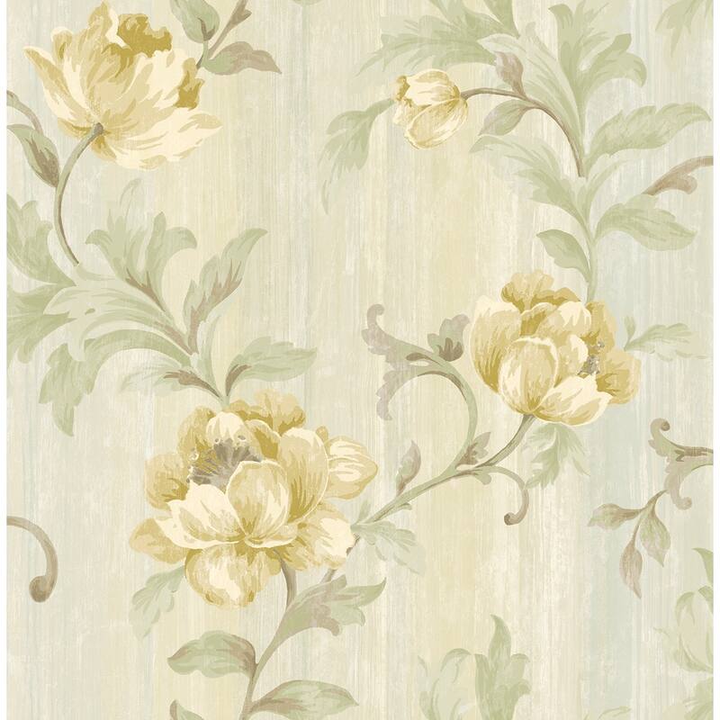 Seabrook Designs Priyanka Floral Trail Unpasted Wallpaper - 20.5 in. W x 33 ft. L - Metallic Cream & Marigold