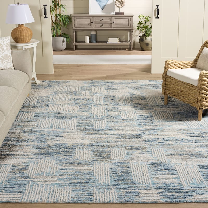 SAFAVIEH Handmade Abstract Nelea Contemporary Wool Rug - 9' x 12' - Blue/Ivory