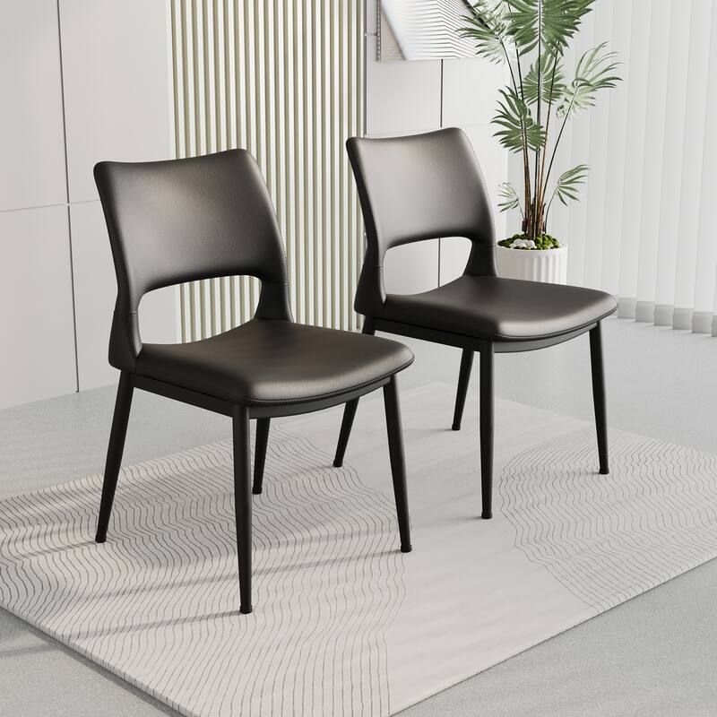Modern Minimalist Pu Leather Dining Chairs Set Of 2, Comfortable Backrest Design, Metal Leg Support, Suitable For Restaurants