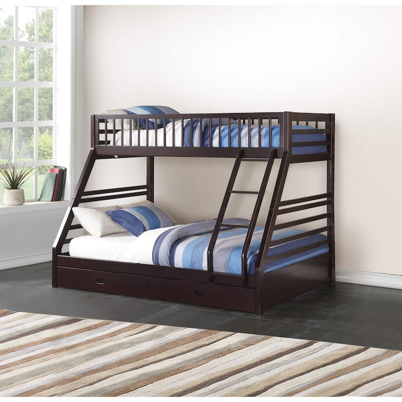 Twin XL over Queen Synthetic Wood Bunk Bed with Storage Drawers and Convertible Design