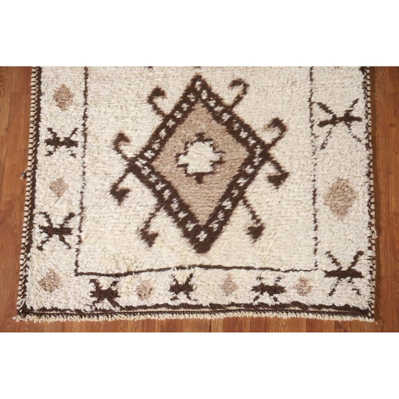 Plush Geometric Anatolian Turkish Runner Rug Hand-knotted Wool Carpet - 3'7"x 11'2"