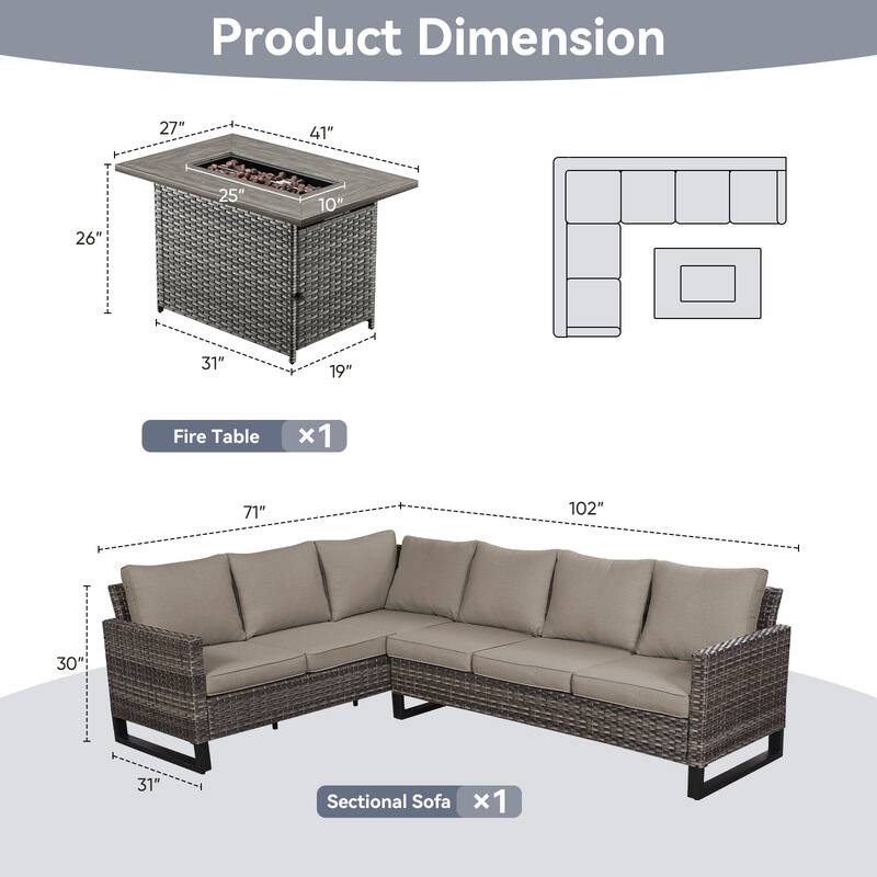 Gymojoy L-Shaped Outdoor Corner Sectional Sofa 6-seats Couch Conversation Set