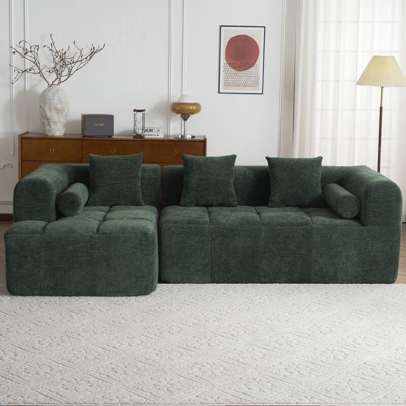 Full-Compressed Sectional Sofa with L-Shape Chaise, Modular 3 Seater Sectional Sofa, Upholstered Sofa with Side Pockets