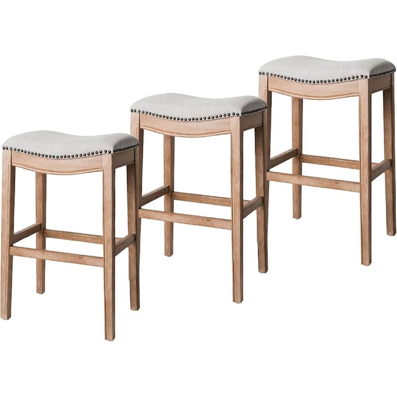 Maven Lane 31" Adrien Saddle Kitchen Bar Height Stool - N/A - Set of 3 - Weathered Oak
