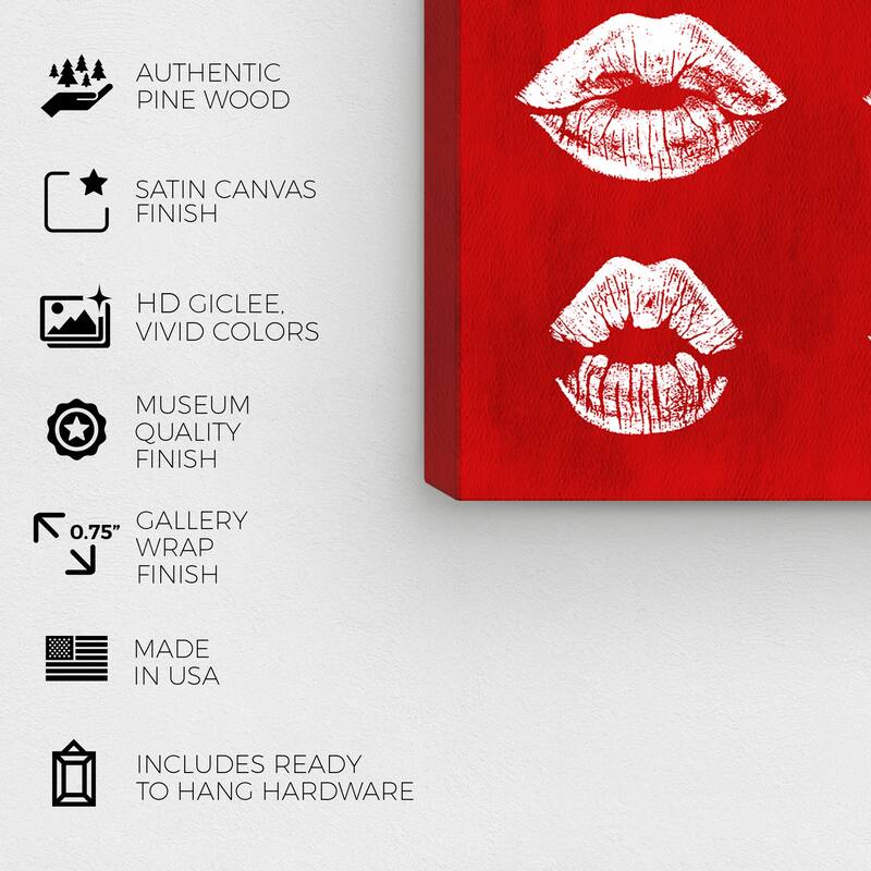 Wynwood Studio Canvas Fashion and Glam 24k RED Kisses Red and Glam Wall Art Canvas Print