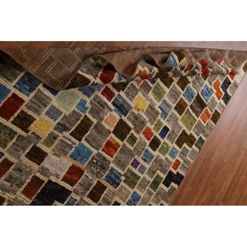 Hand Knotted Oriental 100% Wool Carpet Modern All-Over Greys & Charcoal Moroccan Area Rug - 8' 1'' X 5' 2''