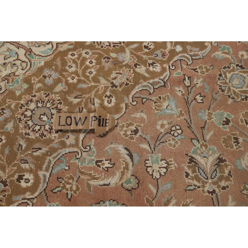 Traditional Kashan Vintage Persian Rug Hand-Knotted Pink Wool Carpet - 9'6" x 13'0"