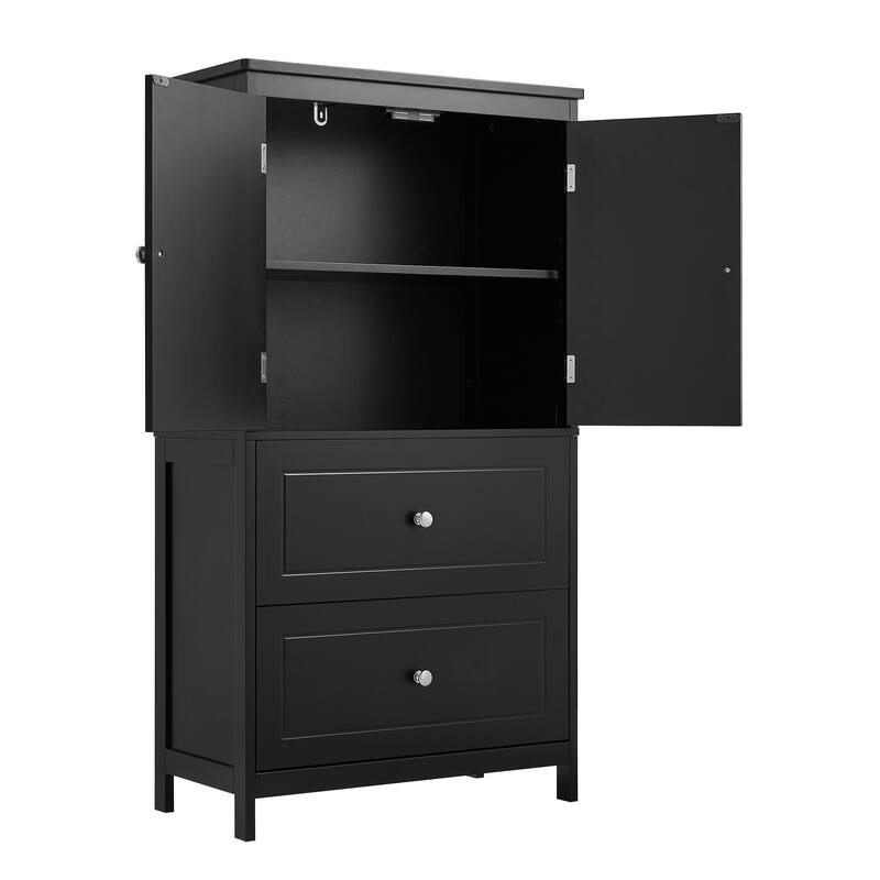 GDFStudio - Emery 43" Tall Bathroom Storage Cabinet with Adjustable Shelf and Dual Drawers, Modern MDF Organizer