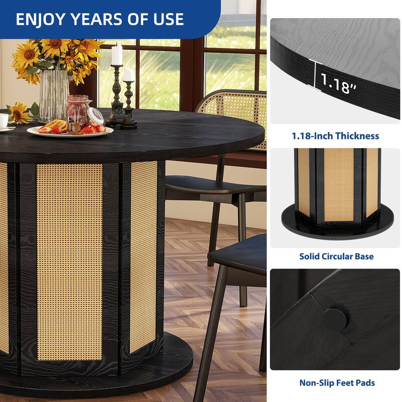 Moasis Farmhouse Round Pedestal Dining Table for 4 with Rattan Circular Base