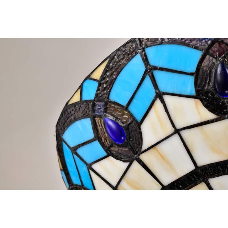 Thora Ivory and Azure Flushmount Ceiling Lamp Tiffany Style Glass Shade - Ivory-Blue