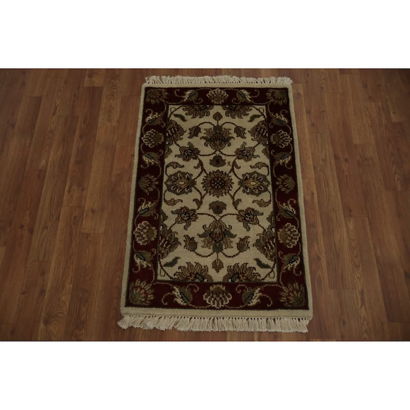 Hand Knotted Oriental 100% Wool Carpet Transitional Floral Beige & Ivories Oushak Area Rug - 3' 1'' X 2' 0''