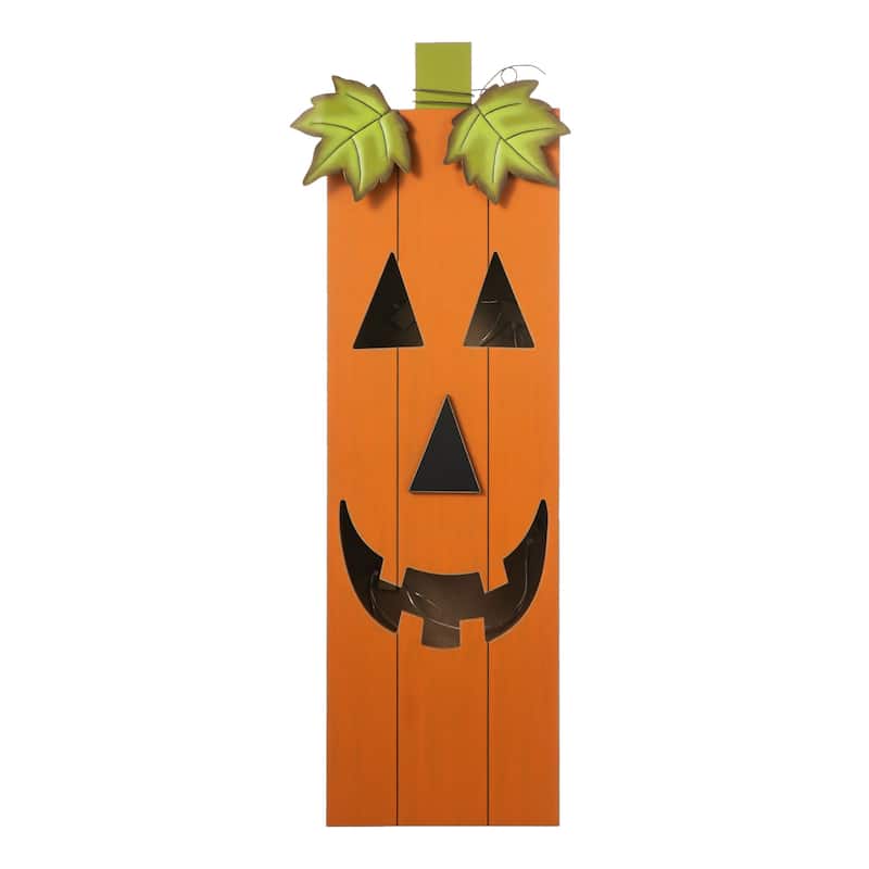 Glitzhome 30"H LED Lighted Halloween Pumkin Wooden Porch Decor with Timer