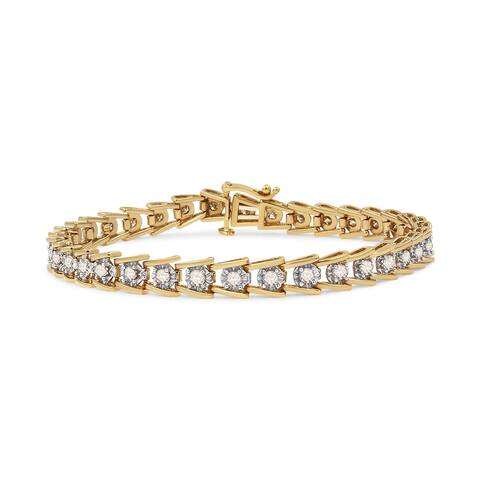 14K Yellow Gold Plated .925 Sterling Silver 2.00 Cttw Miracle Set Diamond Wave Link Bracelet (L-M, I2-I3) - Size 7.25"
