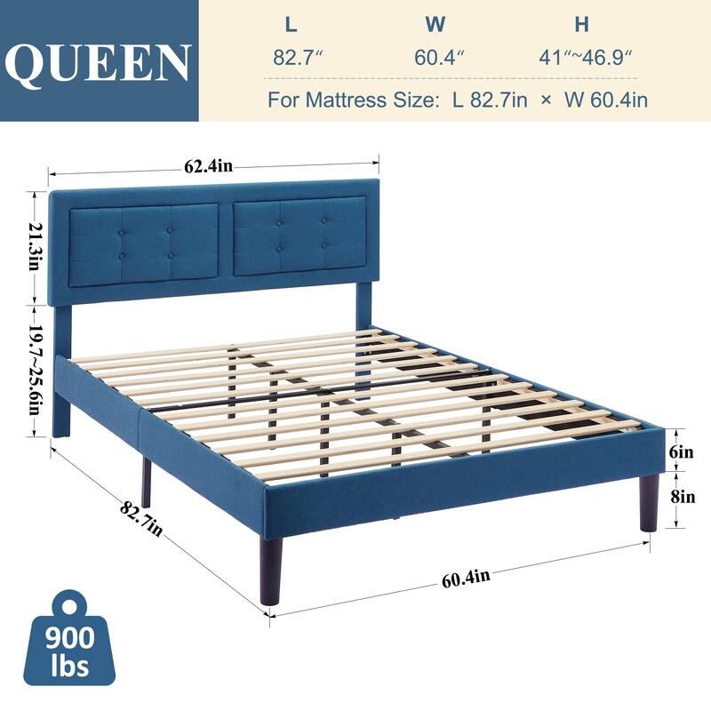 Modern Upholstered Platform Bed Frames with Adjustable Headboard,Blue Beds