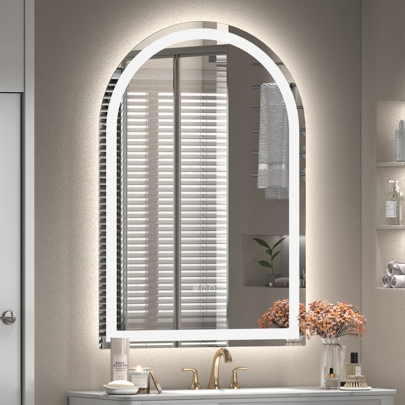 Arched LED Bathroom wall Mirror Front and Backlit light Anti Fog with 3 Year Warranty - 20x28