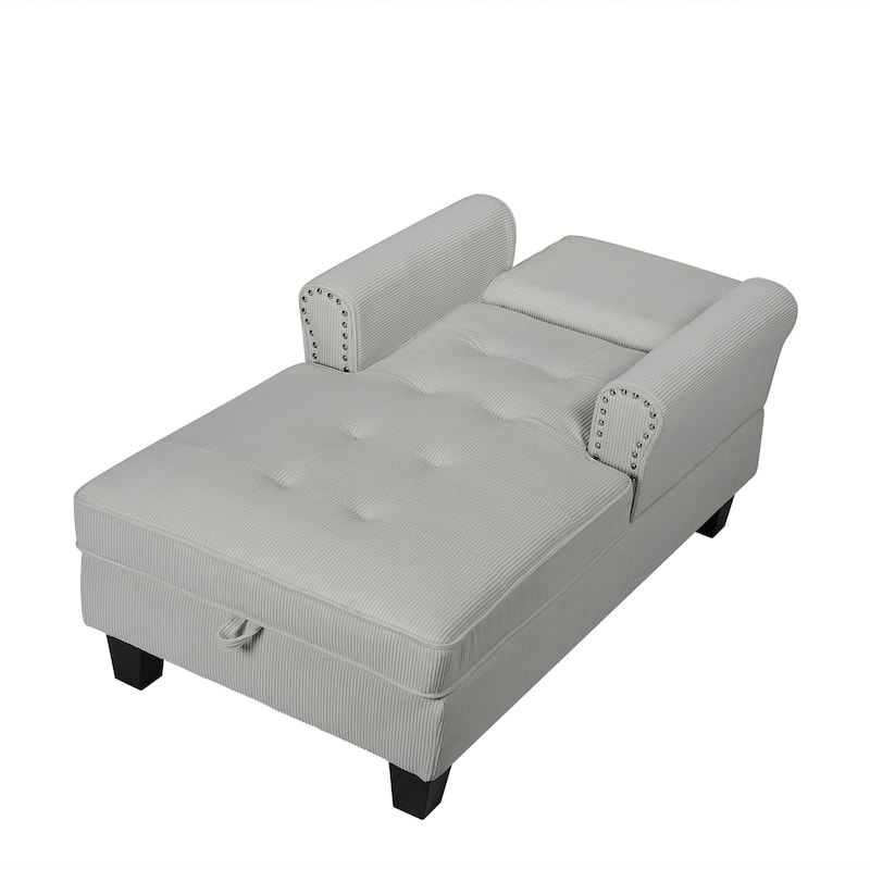 Elegant Corduroy Indoor Recliner Chair Upholstered Lounge Chair Sleeper Sofa Bed Storage Bench with Nailhead Trim
