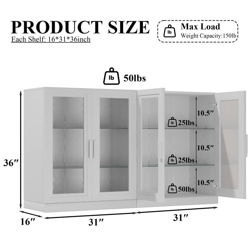 Dovelina Sideboard Buffet Storage Cabinets with Adjustable Shelves,Glass Door - 72"Lx31"H