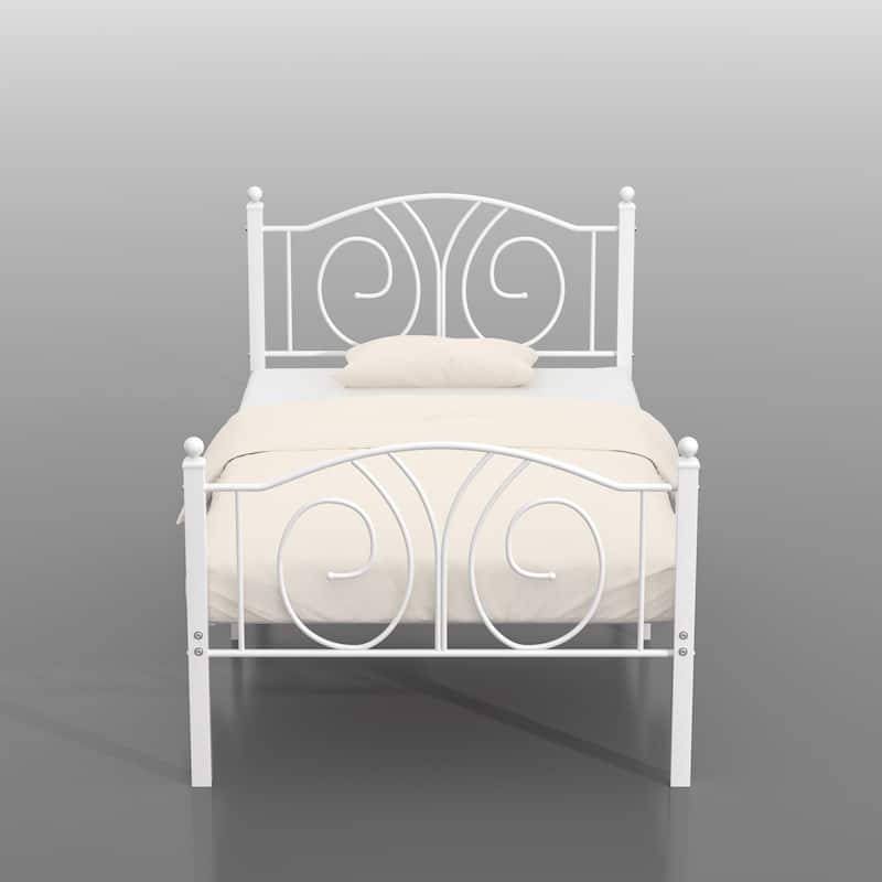 VECELO Platform Bed Frame with Scroll Headboard, Twin/Full/Queen Size Beds