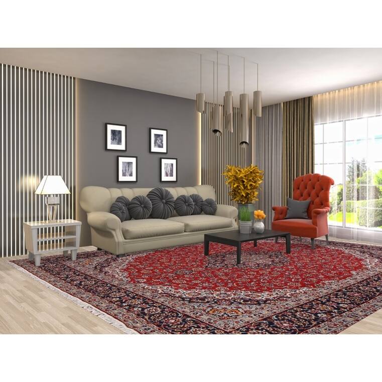 Traditional Kashan Turkish Area Rug Living Room Machine Made Carpet - 9'9" x 12'7"