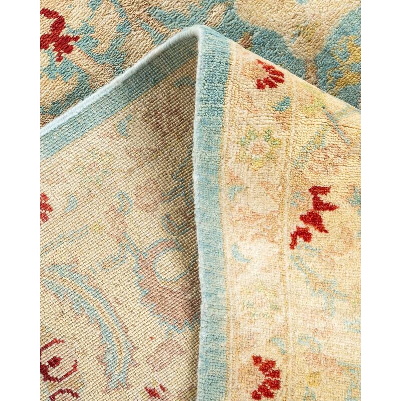 Overton Hand Knotted Wool Vintage Inspired Modern Contemporary Eclectic Light Blue Area Rug - 6' 2" x 8' 7"