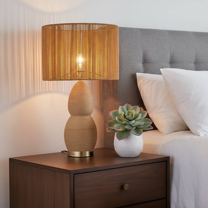 Brise 27" Rattan Table Lamp with USB 3-Way Touch Dimmer