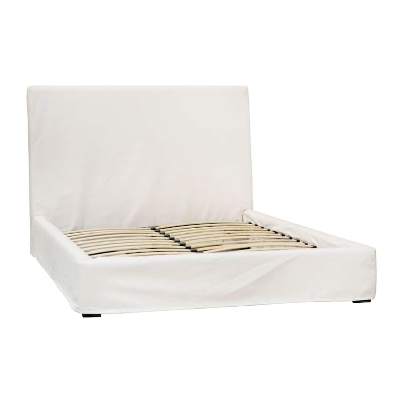 Collette Natural White Cotton Slip Cover Style Platform Panel Bed