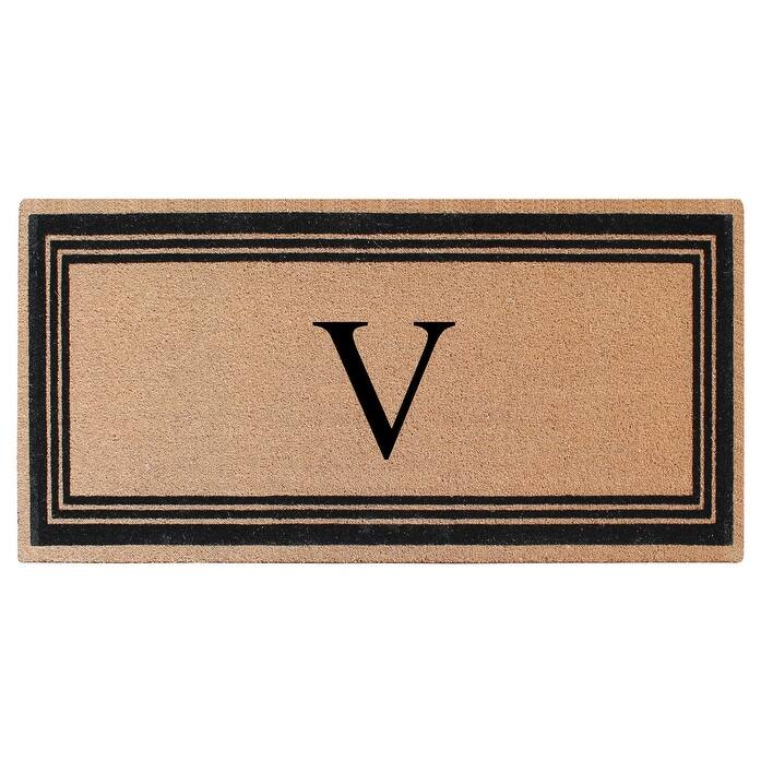 A1HC Natural Coir Monogrammed Flock Anti shed Treated Durable Doormat BlackBeige - 36"X72" - V