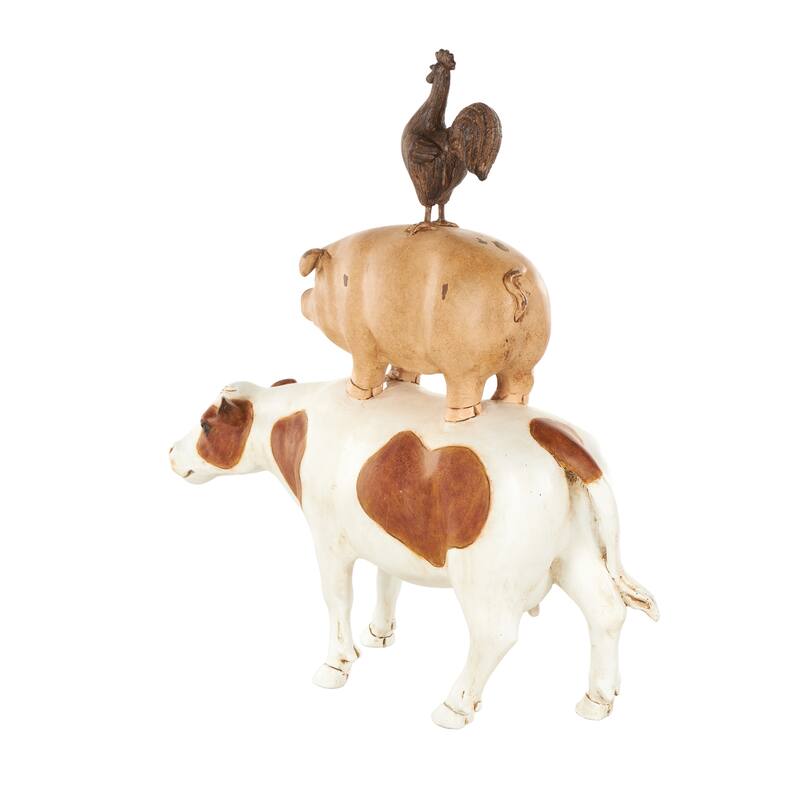 Resin Stacked Farm Animals Decorative Sculpture - Multi Colored or Brown