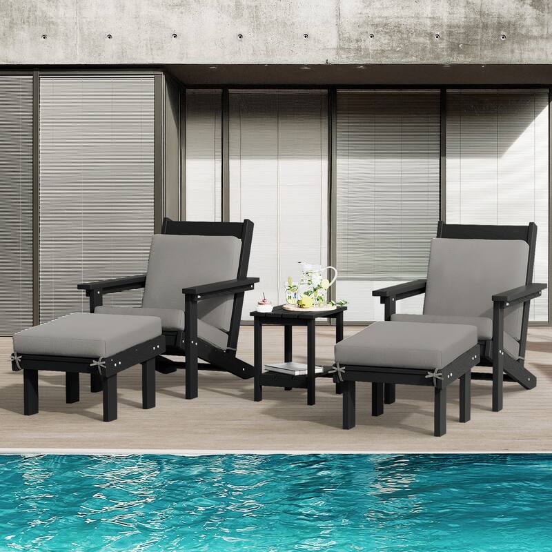 Outdoor Patio HDPE Chair Set with a Movable Ottoman & Removable Cushions