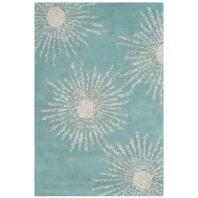 SAFAVIEH Handmade Soho Miyase Modern Burst New Zealand Wool Rug - 2' x 3' - Light Teal/Multi