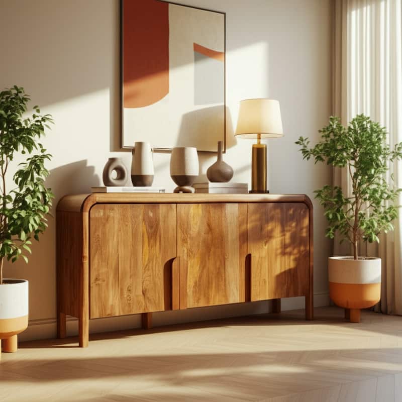 Mango Wood Cabinet Cassia Style Rounded Edge Design - 63" Brown - 63" x 15" x 29.5"