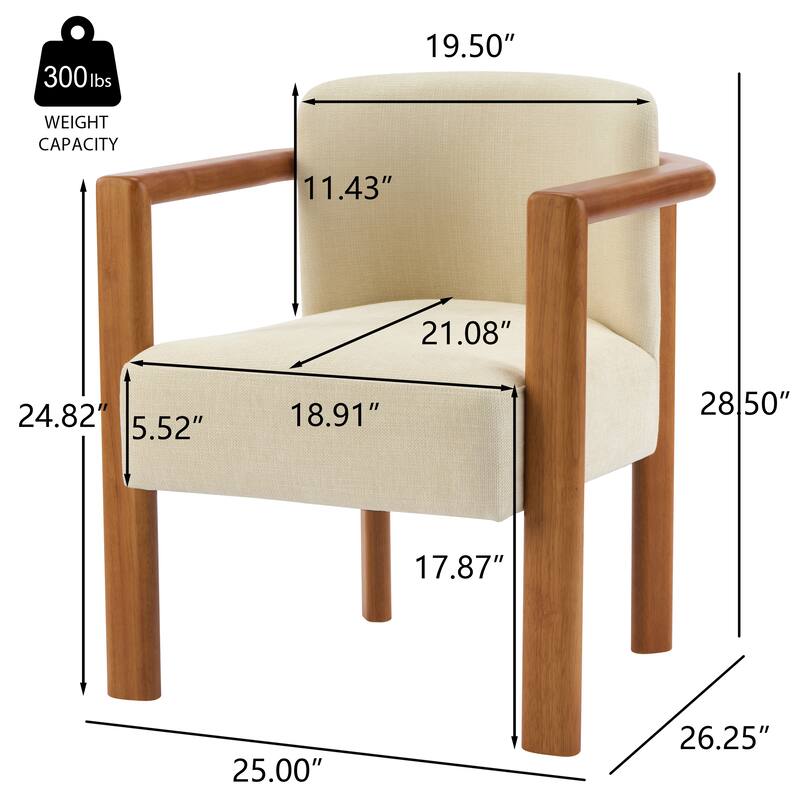 Roomfitters Upholstered Fabric Dining Armchair with Walnut Rubber Wood Frame, Beige Set of 2